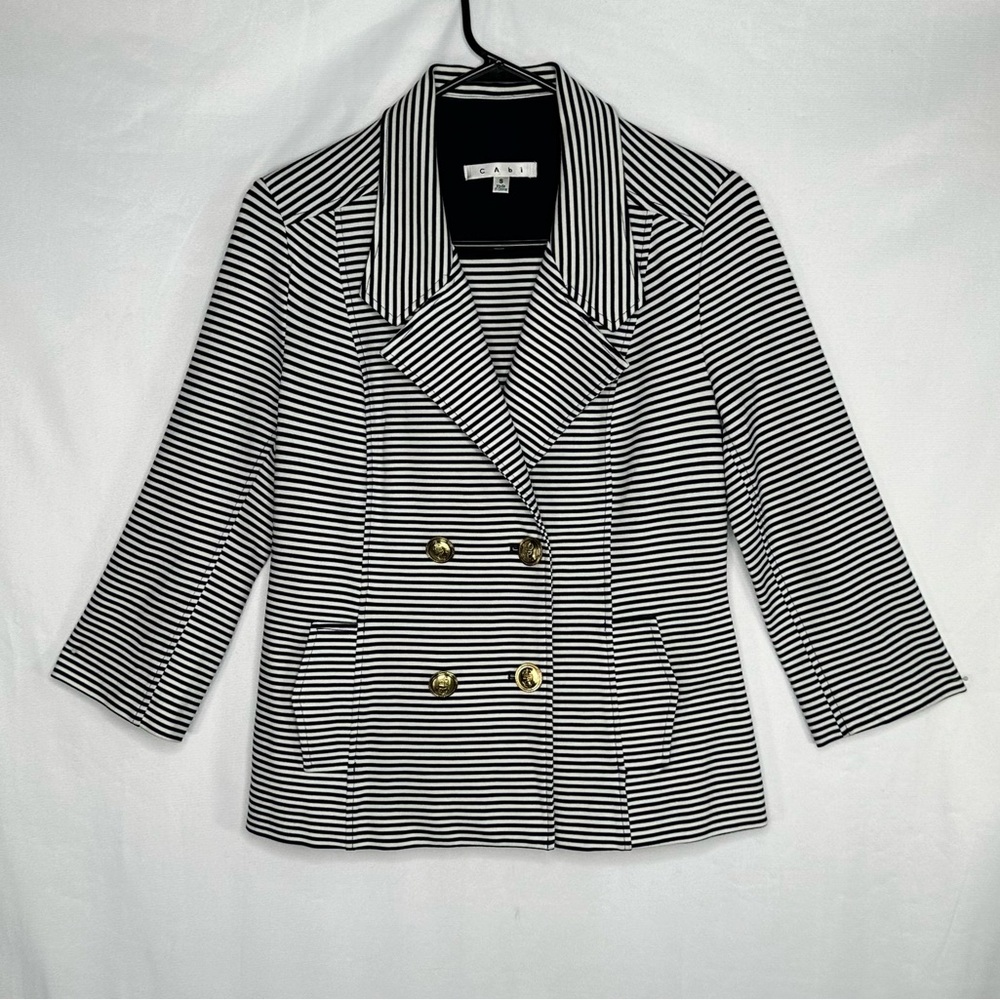 Cabi Life Jacket Navy White Striped Nautical‎ Blazer Double Breasted Preppy SzS